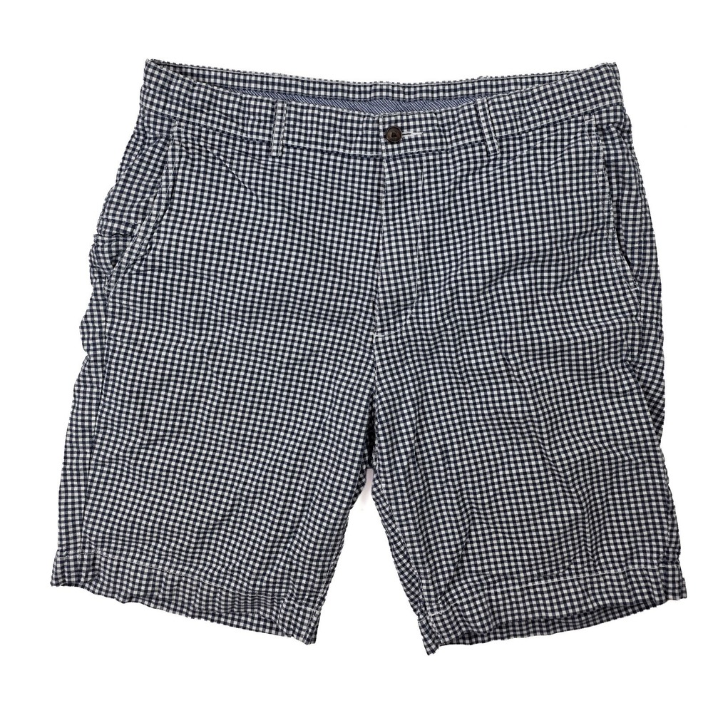 Cremieux Chino Shorts Navy Blue Gingham Checkered Cotton Men's Size 34